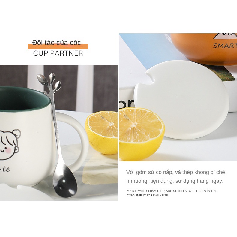 350 ML Cốc gốm hoạt hình sáng tạo đáng yêu ly sứ với muỗng sứ hình chú  dành cho người yêu động vật