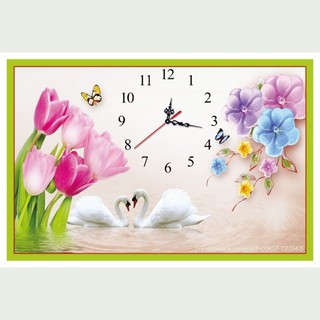 Tranh đính đá Đồng Hồ Hoa Tulip 75x50cm VS066