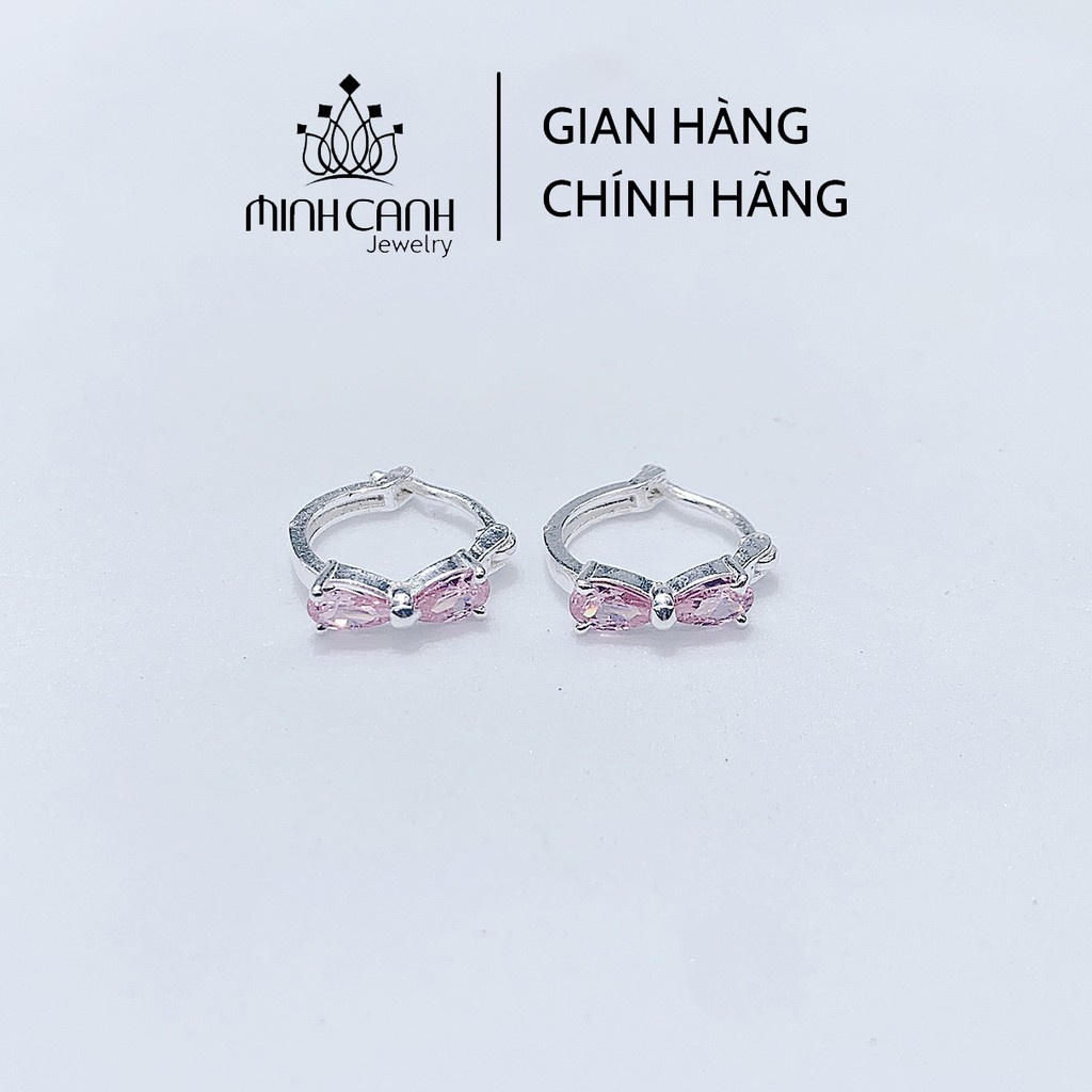 Bông Tai Bạc Nơ Hồng Khóa Bấm Cho Bé - Minh Canh Jewelry