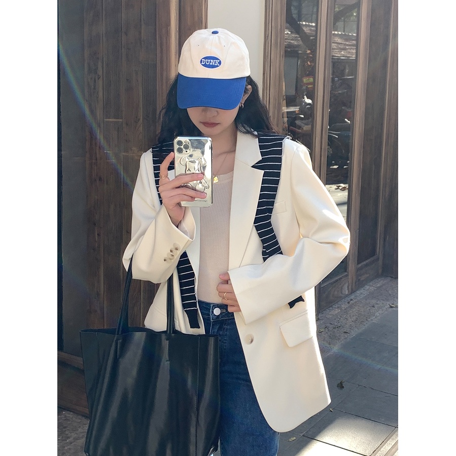 Ảnh thật 2 hình cuối-2W85.Áo blazer thời trang trắng kem phong cách Hàn Quốc