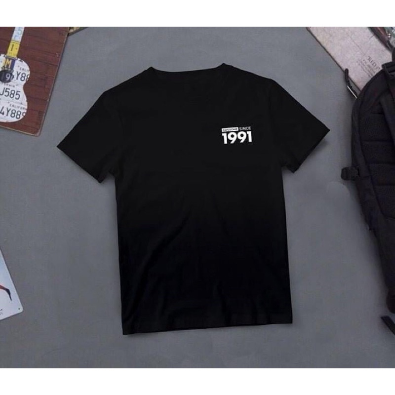 Áo thun cotton in năm sinh nam nữ theo yêu cầu 2 màu trắng-đen