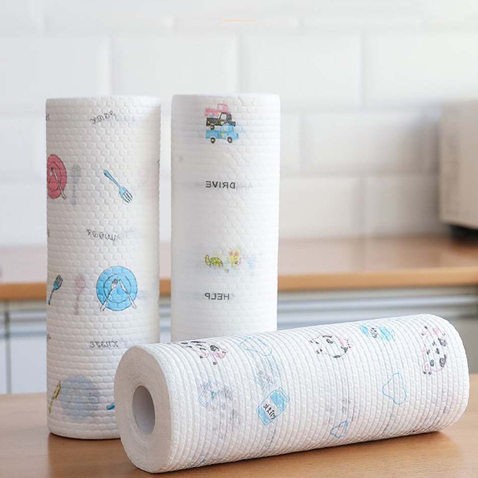 CUỘN 50 TỜ KHĂN LAU HỌA TIẾT VỆ SINH ĐỒ ĐẠC THẤM HÚT NƯỚC TỐT [SỉSiêuRẻ]