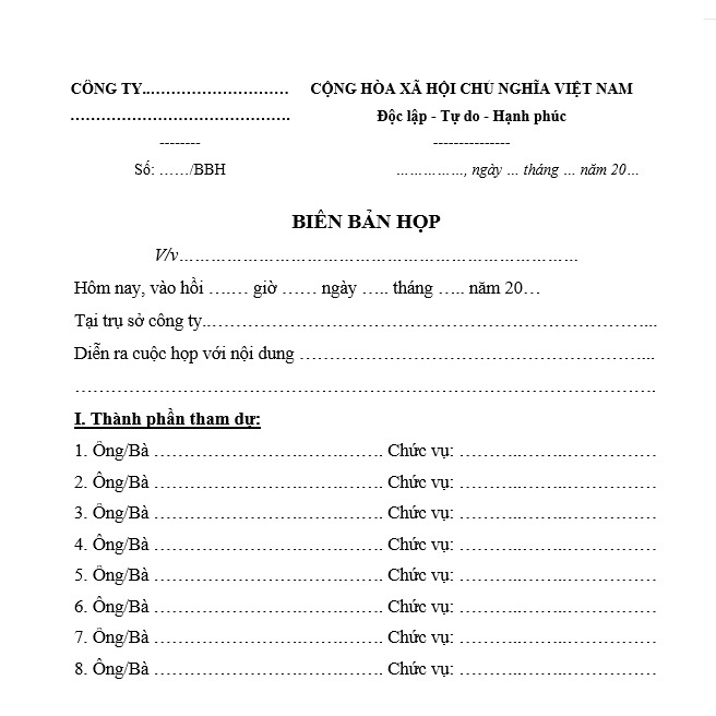 Mẫu biên bản họp công ty + bản hướng dẫn chi tiết của Luật sư