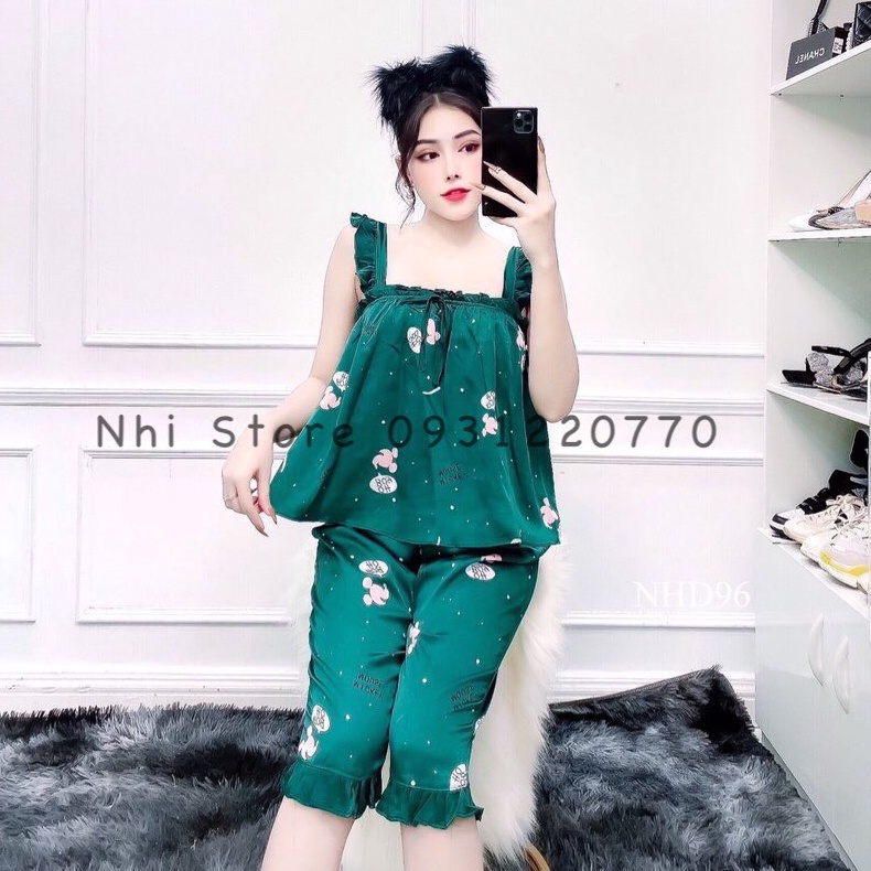[FREESHIP 50K]Bộ Mặc Nhà Nhistore -Bộ Lửng Áo 2 Dây Bèo Cánh Tiên Họa Tiết Hoạt Hình dễ Thương Freesize Dưới 57kg