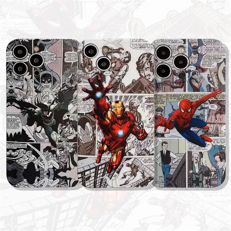 Iphone Ốp Điện Thoại Silicon Họa Tiết Hoạt Hình Người Nhện / Người Sắt Cho Iphone15 pro max 14 pro max 13 pro max 12 pro max 11