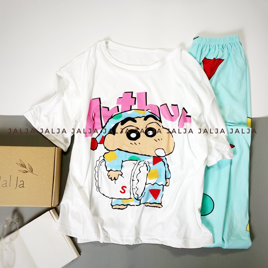 Bộ ngủ mặc nhà cộc tay quần dài đồ bộ họa tiết hoạt hình cute dễ thương chất cotton thun lạnh dáng rộng JALJA Set06 | BigBuy360 - bigbuy360.vn