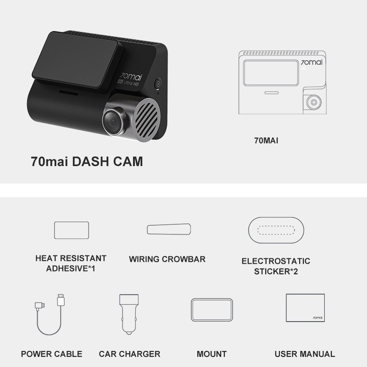 Camera hành trình ô tô, thương hiệu cao cấp Xiaomi 70mai. Phiên bản Quốc Tế cao cấp A500S (Bảo hành: 1 Năm Chính Hãng)