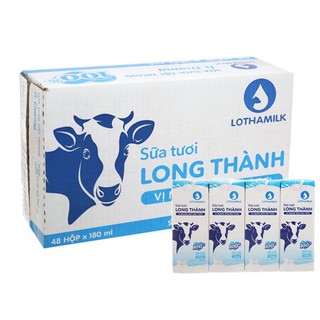Thùng 48 Hộp Sữa Tươi Tiệt Trùng Ít Đường Long Thành Lothamilk 180ml