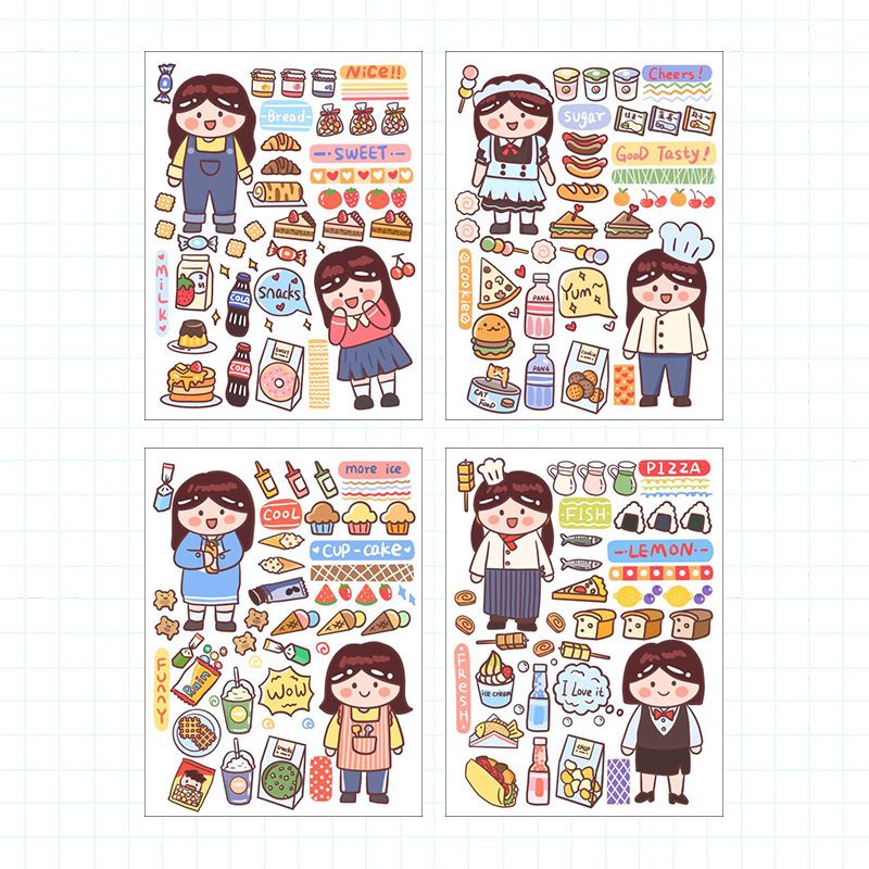 Set 4 miếng dán trang trí sổ sách đồ dùng đáng yêu