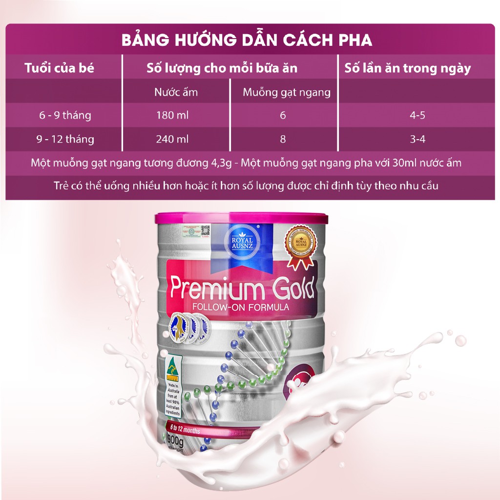 Combo 2 Sữa Bột Hoàng Gia Úc Premium Gold Số 2 Bổ Sung Vitamin, Khoáng Chất Cho Trẻ Royal AUSNZ 900g