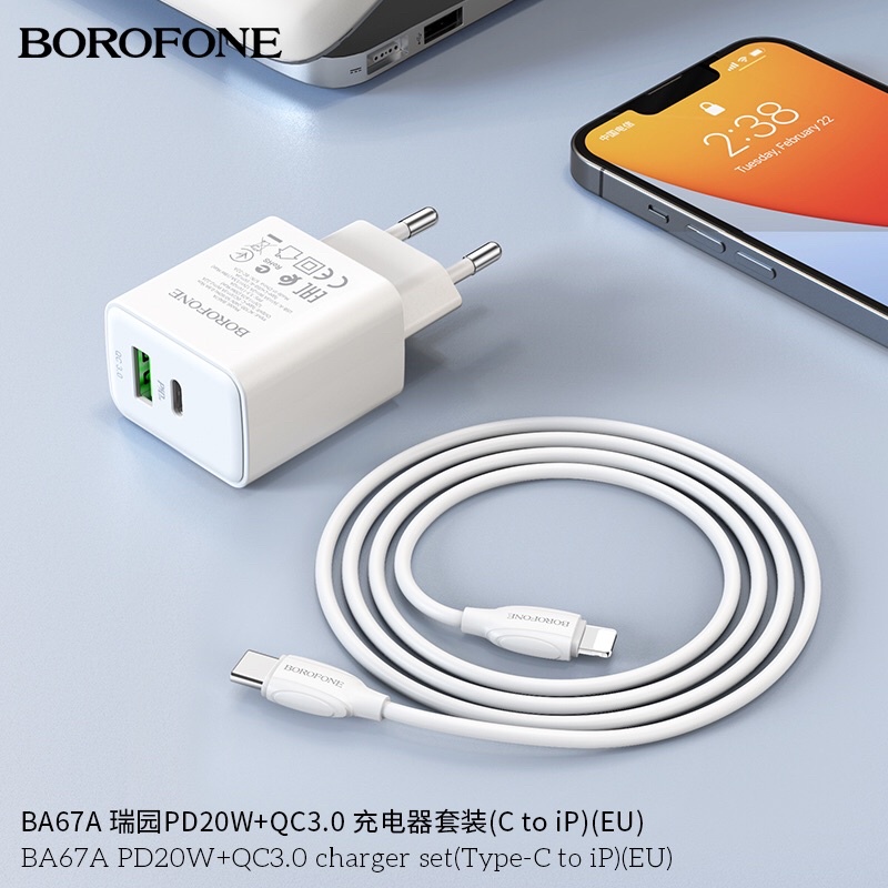 Bộ Sạc Nhanh 20W QC3.0 Borofone BA67A, Thích Hợp Sử Dụng Cho IP X Trở Lên Và Các Dòng Điện Thoại Có Hỗ Trợ Sạc Nhanh.