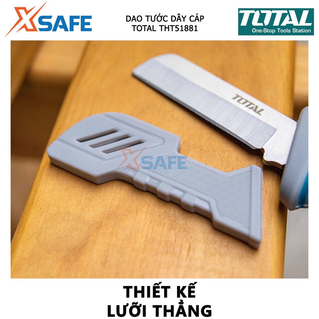 Dao tước dây cáp lưỡi thẳng TOTAL THT51881 | dụng cụ tuốt dây điện Kích thước 200mm, Chất liệu thép không gỉ vỏ nhựa