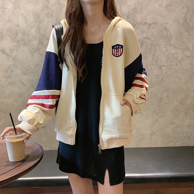 Áo hoodie tay dài phối màu tương phản thời trang Hàn Quốc