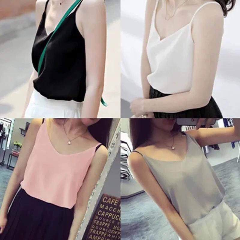 Áo hai dây voan cổ tim đơn giản quyến rũ | BigBuy360 - bigbuy360.vn