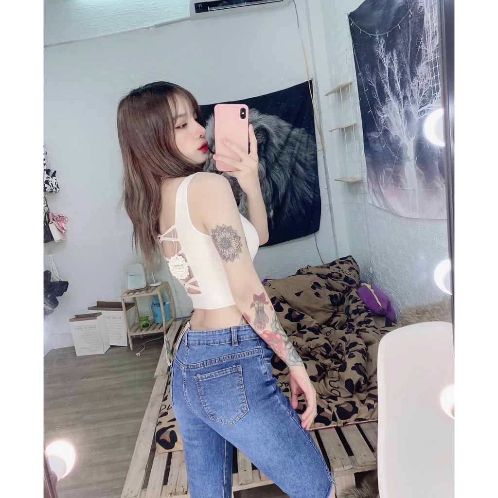 áo kiểu croptop kèm mút đan dây sau dáng ba lỗ xinh