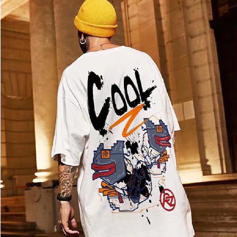 [M-8XL] Áo Thun Nam Dáng Rộng Cổ Thuyền In Hình Hoạt Hình Phong Cách Nhật Bản ​Áo Thun Ngắn Tay Oversize In Họa Tiết Cá Tính Trẻ Trung