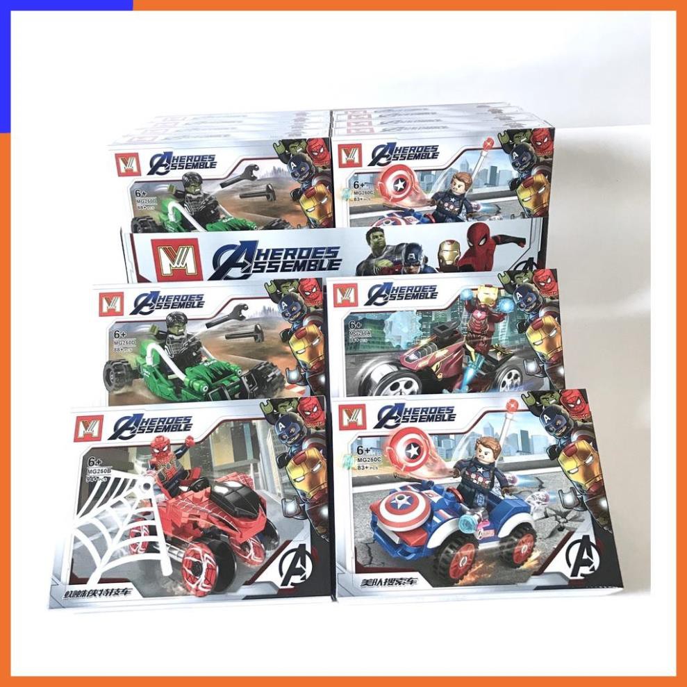 Bộ đồ chơi lắp ráp xếp hình lego siêu anh hùng MG250 người sắt ironman/ người nhện spiderman/ captain america/ Green man