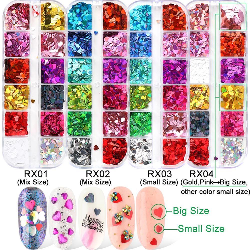 Hộp Phụ Kiện Trang Trí Móng Nghệ Thuật 12 Ngăn Họa Tiết Trái Tim Lấp Lánh 3D