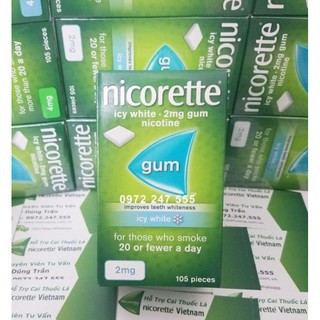 Kẹo cai thuốc lá thuốc lào 2mg Nicorette Vị Icy White hàng Mỹ ( hộp 105 viên)