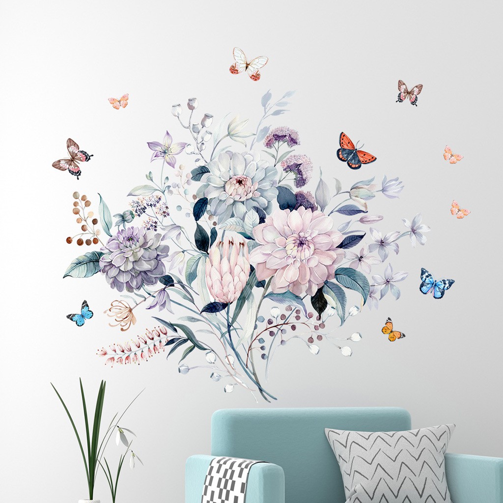 Decal tranh dán tường Hàn Quốc cao cấp trang trí nhà cửa mẫu Hoa đa sắc C38