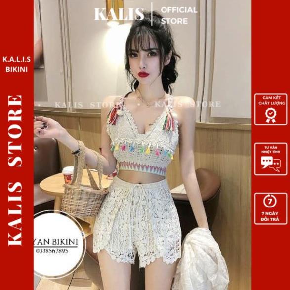 Bikini, Đồ Bơi Đi Biển Nữ 2 Mảnh Len Móc Kèm Áo Choàng M87 | Kalis Store