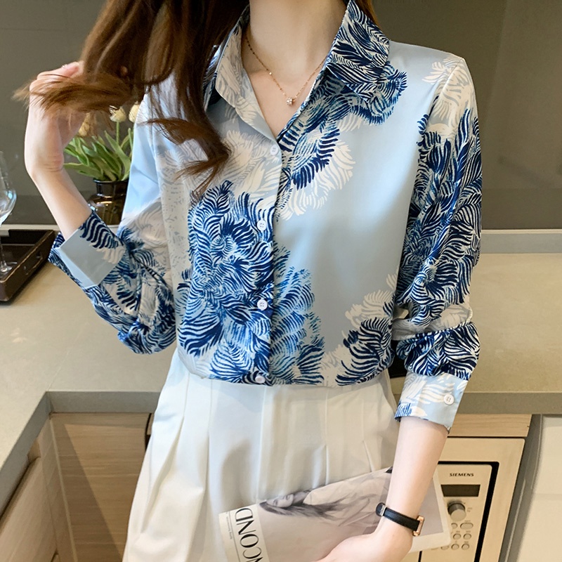 Áo Sơ Mi Voan Tay Dài In Họa Tiết Vintage Thời Trang Dành Cho Nữ