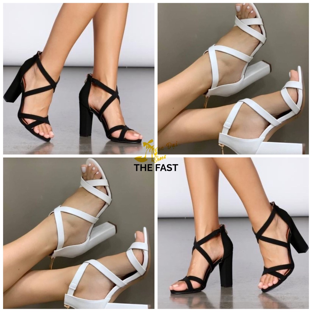 Giày xăng đan gót thô hai dây chéo xinh đẹp NĐ46