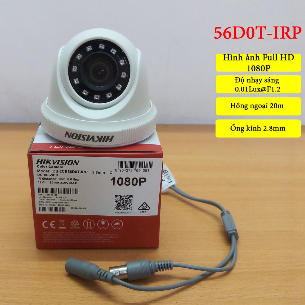 Camera HIKVISION 2MP vỏ nhựa DS-2CE56D0T-IRP Hàng Chính Hãng – bảo hành 24 tháng