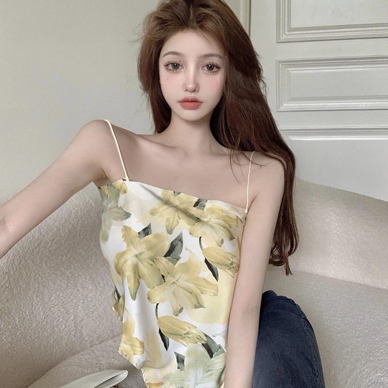 Áo Lửng Hai Dây In Họa Tiết Phong Cách Hàn Quốc Dành Cho Nữ