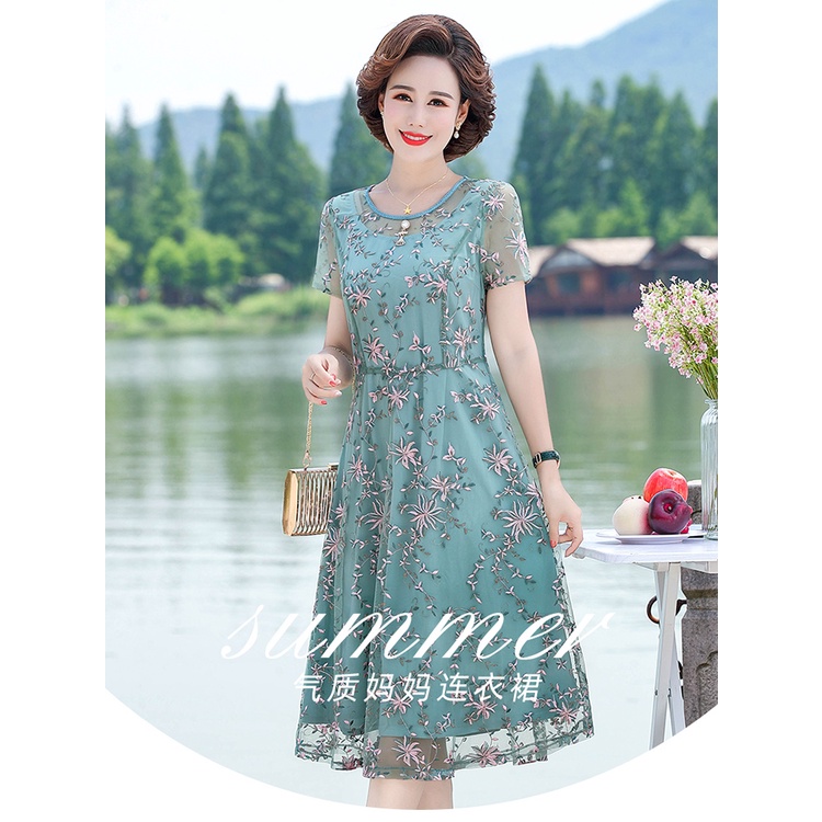 váy trung niên cho mẹ 50 tuổi đi tiệc Đam body dành cho trung niên Đầm Cưới Che Bụng Bằng Vải Voan Phong Cách Phương Tây Thời Trang Mùa Hè Hàng Mới Dành Cho Phụ Nữ Trung Niên 40 Tuổi (5 Tuổi)