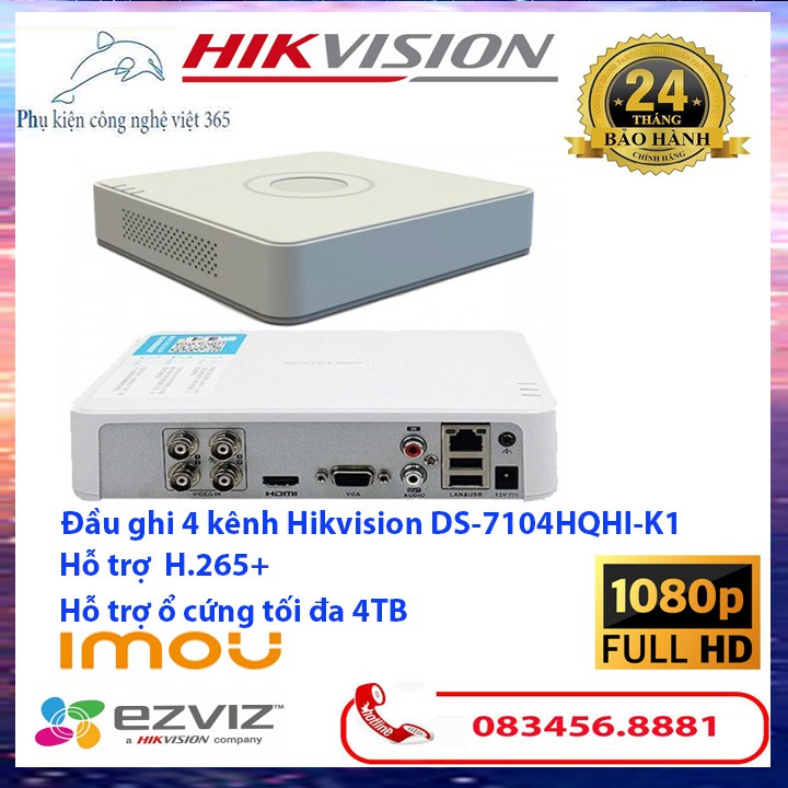 Đầu ghi 4 kênh Hikvision DS-7104HQHI-K1 TURBO HD 4.0 bảo hành chính hãng 2 năm