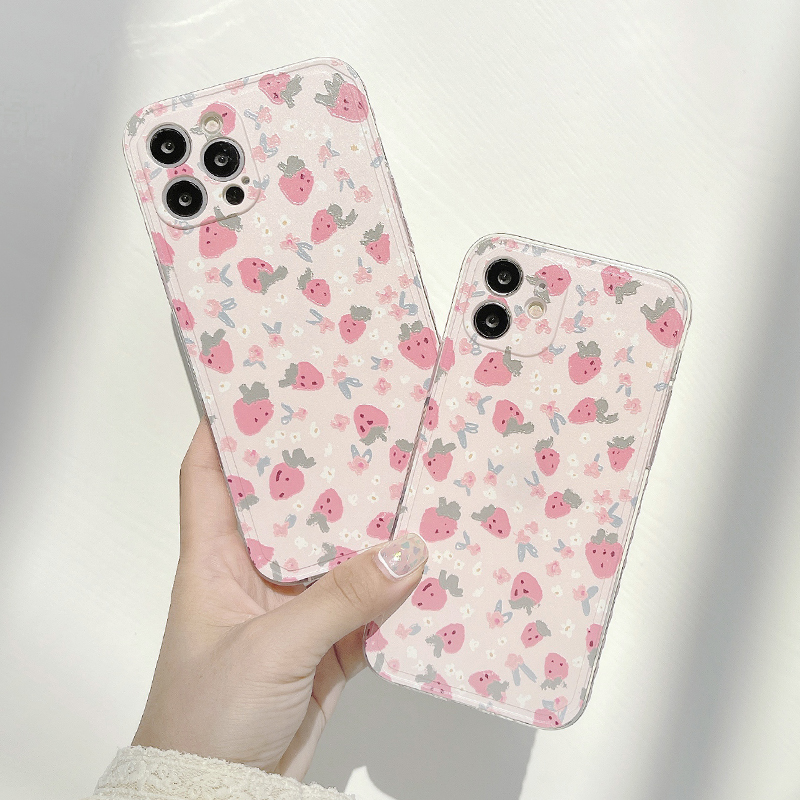 Ốp điện thoại in hình dâu tình yêu 2 mặt chống rớt cho iPhone 12 Pro Max 12Pro 12 Mini iPhone SE2020 11Pro Max 11Pro | BigBuy360 - bigbuy360.vn