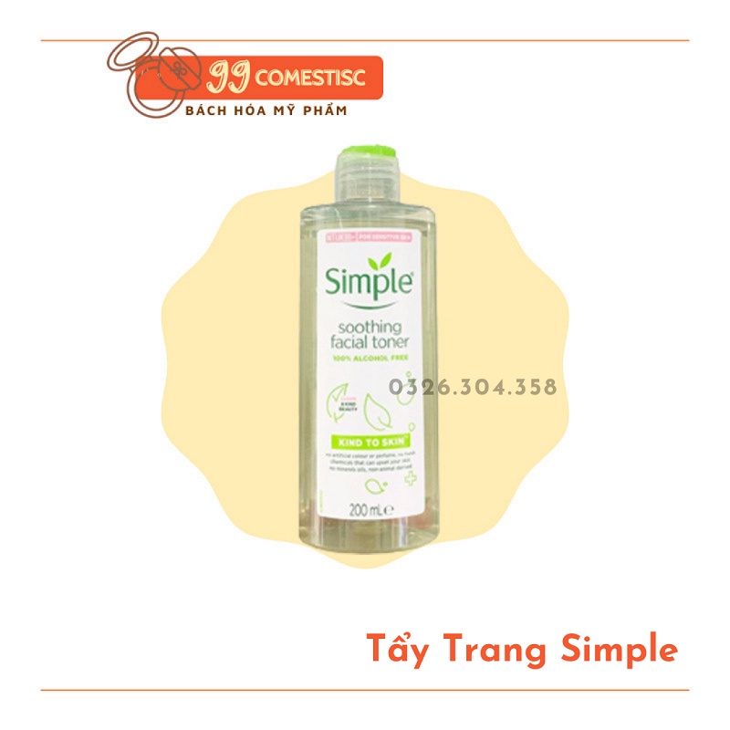 Tẩy Trang Simple Kind To Skin Micellar Cleansing Water Không Cồn [CHÍNH HÃNG 100%) 200ML