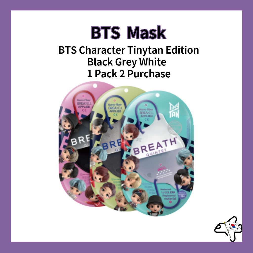 Set 1 gói 2 khẩu trang thoáng khí hình BTS MASK/BTS Titan Quintet màu trắng/xám/đen