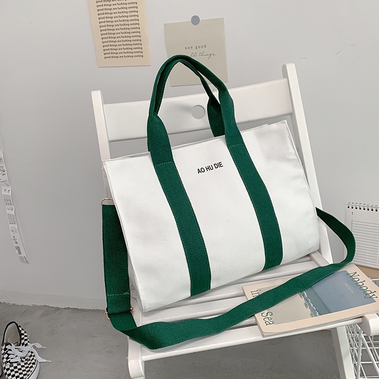 Túi Xách Canvas Cỡ Lớn Họa Tiết Kẻ Sọc Đơn Giản Thời Trang Công Sở Cho Nữ