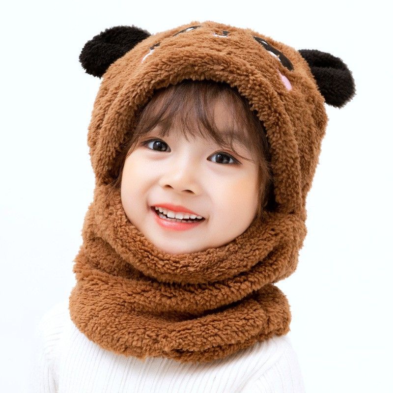 Mũ Len Tai Gấu Liền Khăn Cho Bé 1-8 Tuổi M27