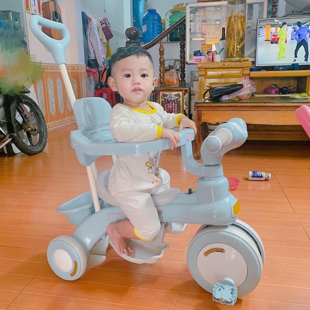 Xe đạp ba bánh cho bé từ 1 đến 3 tuổi có cần đẩy phát nhạc sinh động