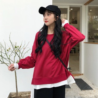 Sweater phối vạt trắng xẻ tà