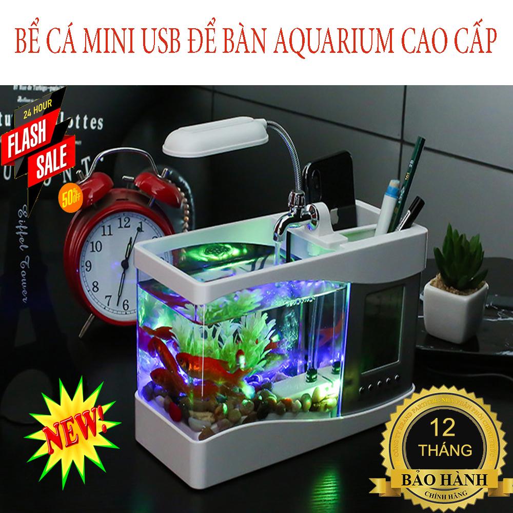 Bể cá mini usb để bàn AQUARIUM,màn hình LCD hiển thị thời gian,nhiệt độ,ngày tháng,lưu thông nước tốt cho cá sống tốt