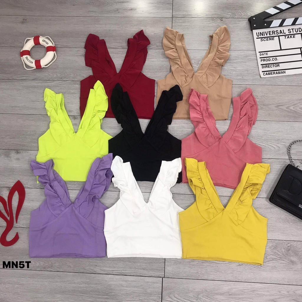 Áo croptop kiểu hai dây bèo siêu xinh , kiểu dáng ôm body , chất thun bozip mềm mịn co giãn thoải mái