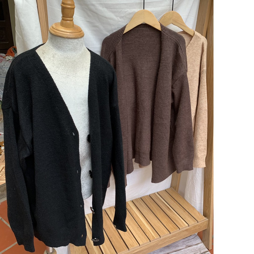 Áo Khoác Cardigan Dài Tay Dáng rộng Dễ Thương Màu Trơn/ Áo Len Dài Tay