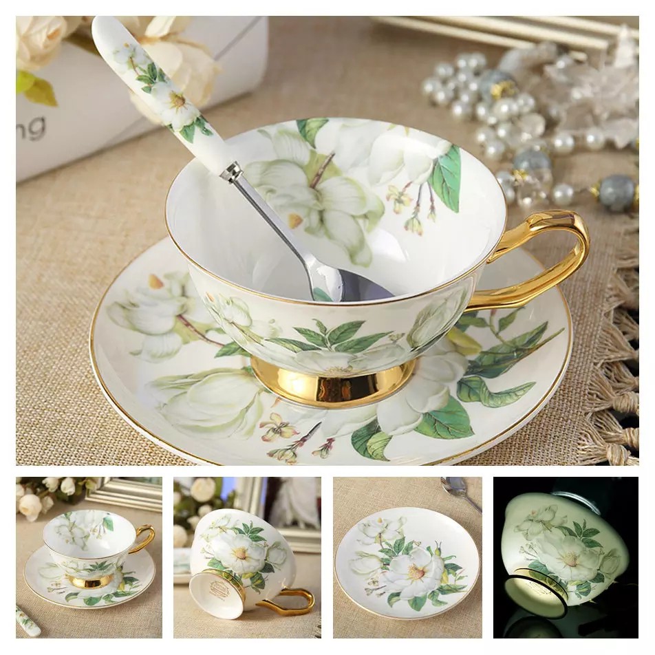 Bộ Tách Uống Trà Bằng Sứ Họa Tiết Hoa Độc Đáo
