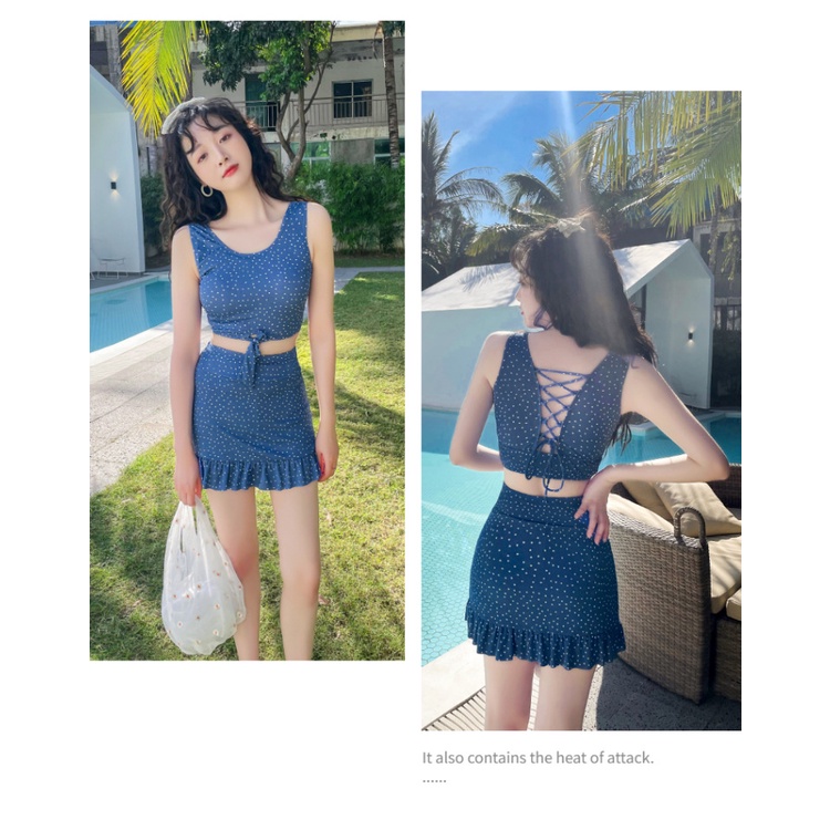 Set đồ bơi dạo biển ba mảnh gồm áo tắm + chân váy ngắn + áo khoác ren quyến rũ dành cho nữ