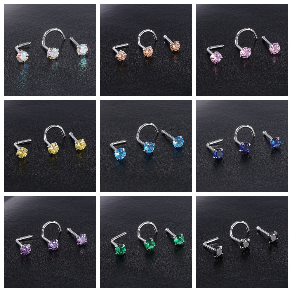 Set 3/ 12 khuyên mũi hình chữ L bằng thép không gỉ nhiều màu sắc 3mm 20g