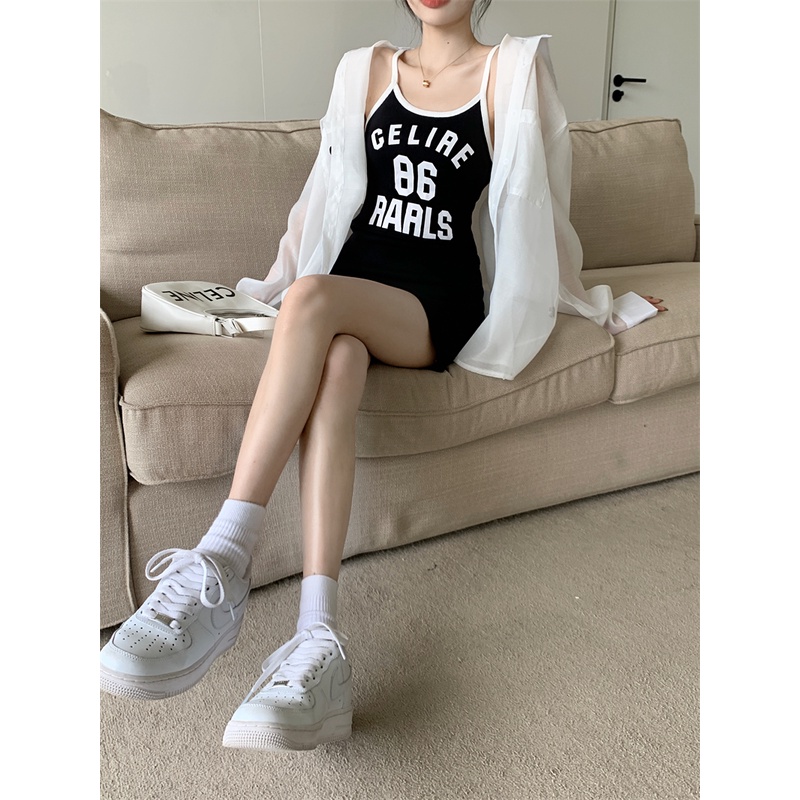 Đầm Dệt Kim Hai Dây Dáng Ôm In Chữ Thời Trang Mùa Hè Hàn Quốc 2022 86 Cho Nữ