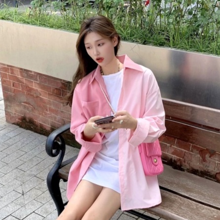 Áo Sơ Mi Chống Nắng Tay Dài Dáng Rộng Phong Cách Preppy Dễ Phối Đồ