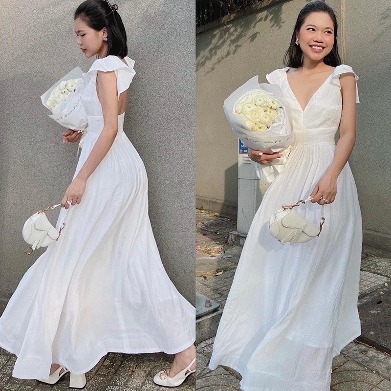 ĐẦM MAXI TRẮNG TAY CÁNH TIÊN HỞ LƯNG