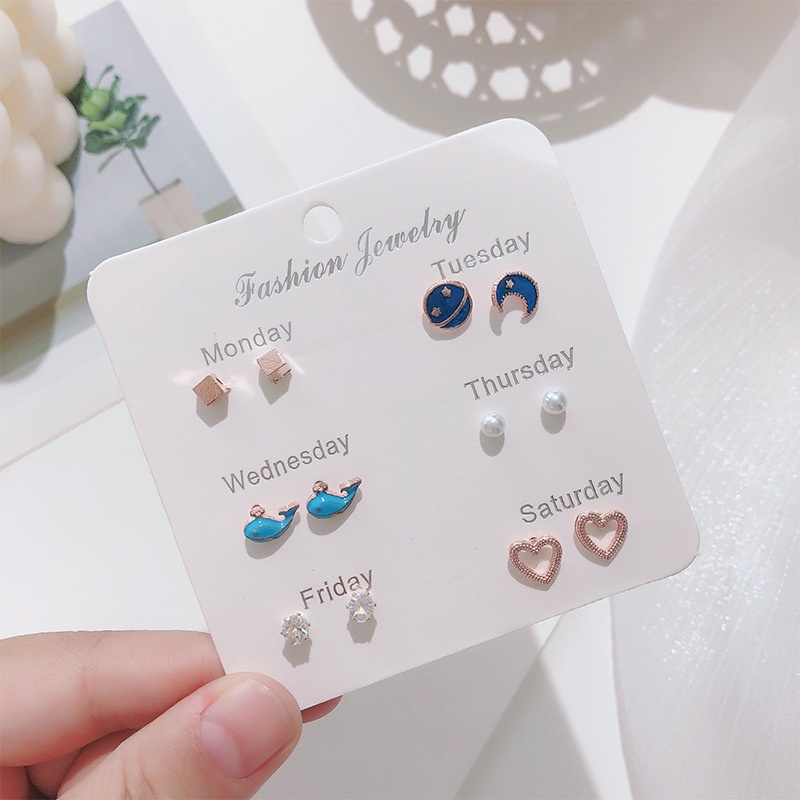 One Set 6 Cặp Hoa Tai Thời Trang Dành Cho Nữ