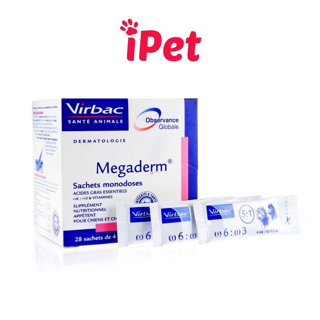 Gói gel dinh dưỡng Virbac Megaderm 4ml giúp mượt lông da và giảm ngứa chó mèo - daochomeo