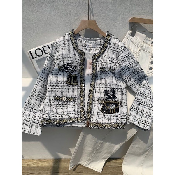 < Ijuf < BLAZER Tweed Áo Khoác Tweed Bạch Tuyết CHANEL Băng Keo Nhập Khẩu Hàn Quốc Cao Cấp BANGKOK Bk